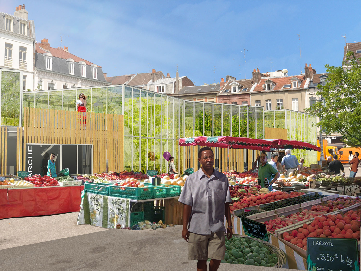 Ferme urbaine Algeco intégrée dans l'espace public à Lille