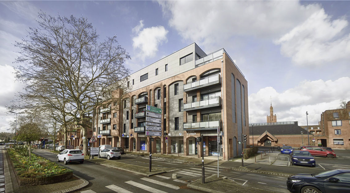 Réhabilitation de bureaux en 27 logements collectifs à Villeneuve d'Ascq vue depuis la rue du 8 Mai 1945
