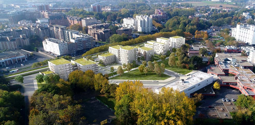Vue aérienne des 292 logements collectifs à Villeneuve d'Ascq