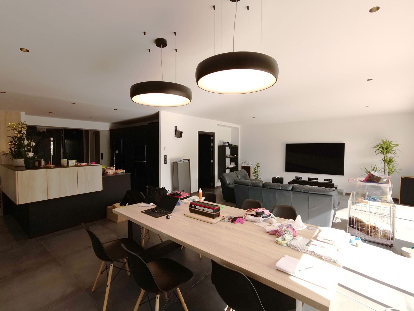 Séjour de l'extension contemporaine d'une maison à Pont-à-Marcq