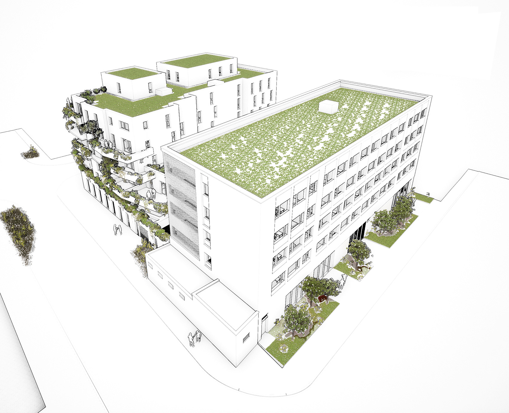 Axonométrie du Nord Hotel à Lille avec façades végétalisées rue du faubourg d'Arras