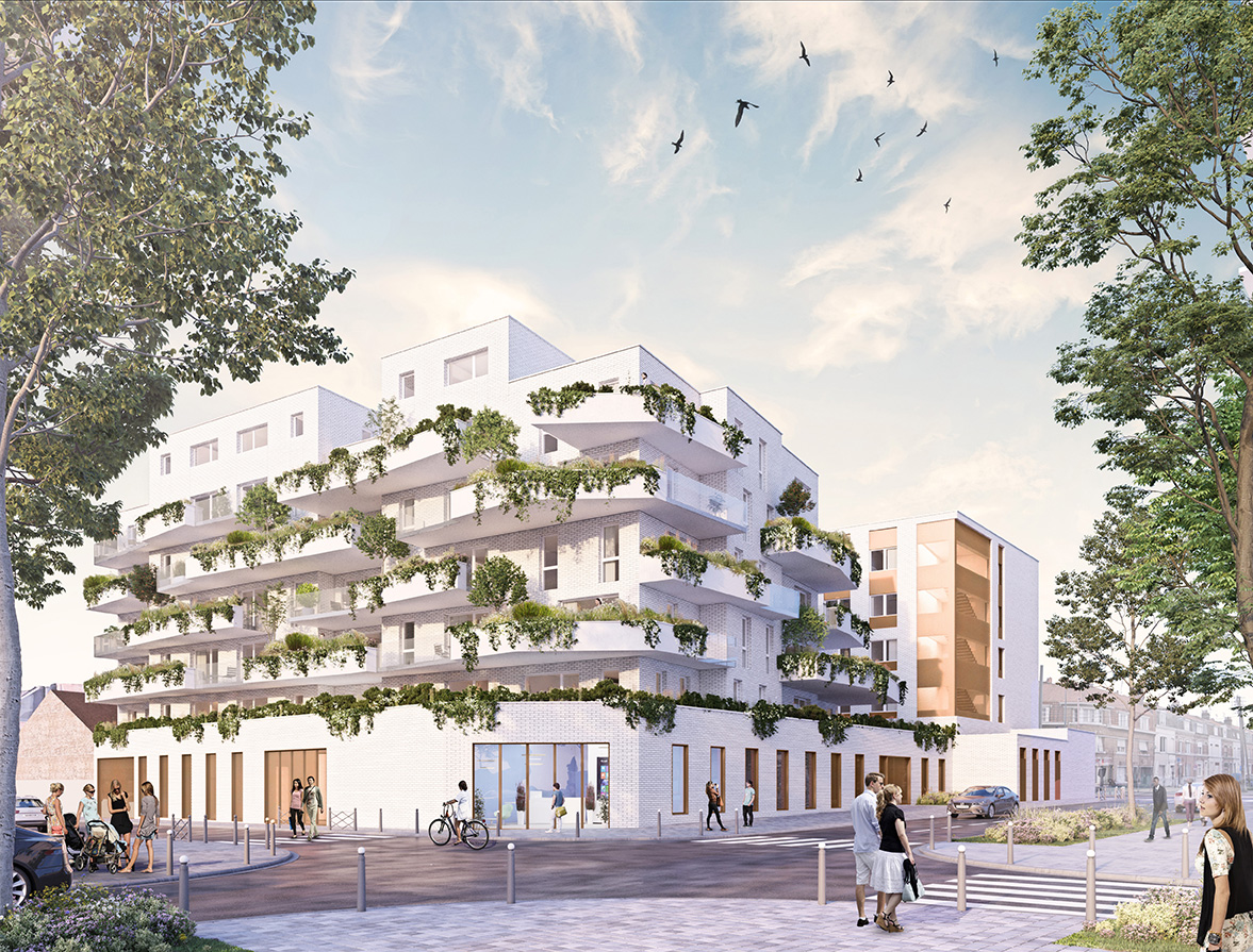 Perspective de la réhabilitation du Nord Hotel zac Arras Europe en 36 logements à Lille, rue de l'Ancolie