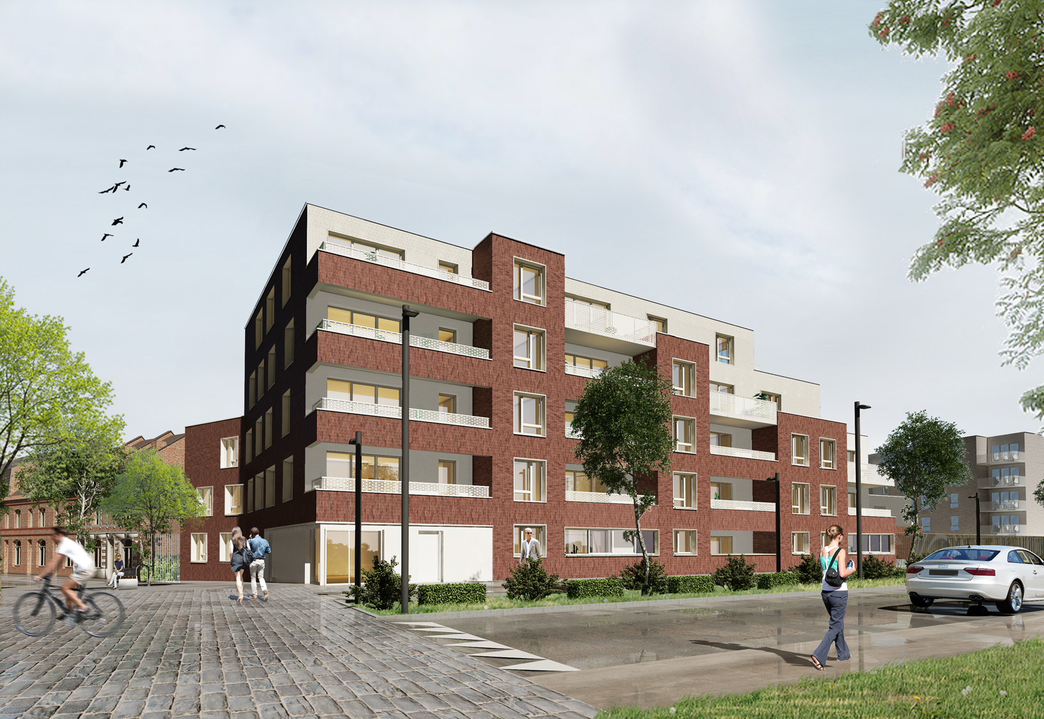 Perspective du Parvis Stephenson et des 133 logements collectifs à Tourcoing