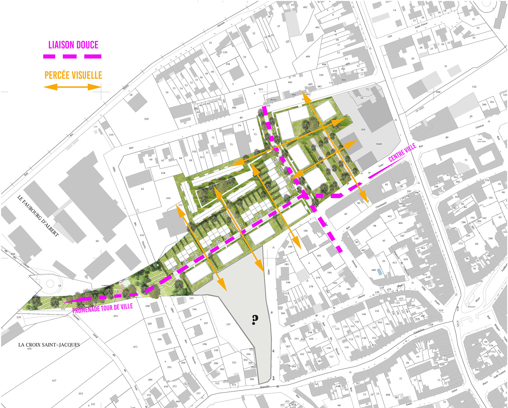 Liaisons douces et percées visuelles entre l'ancienne gare et la ville de Bapaume