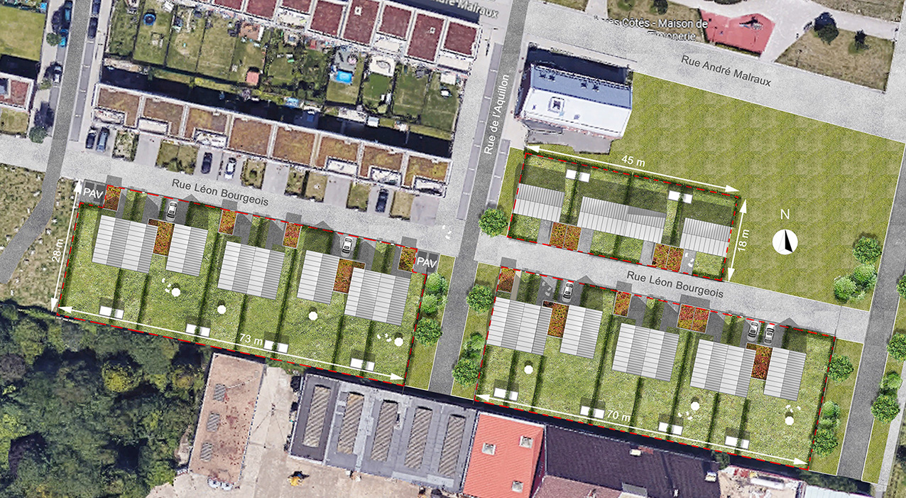 Plan masse des 20 maisons bioclimatiques de la ZAC Grand Large à Dunkerque