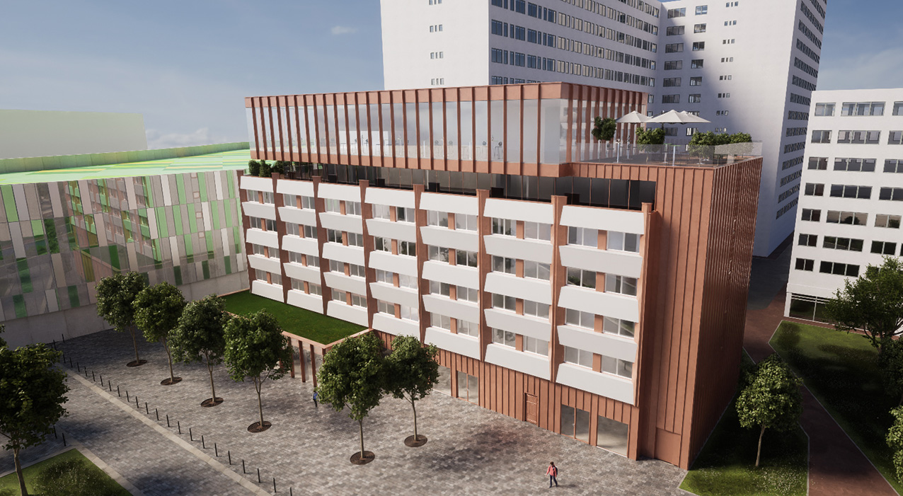 Vue du projet de réhabilitation de l'hôtel IBIS en résidence co-living avec surélévation à Tourcoing