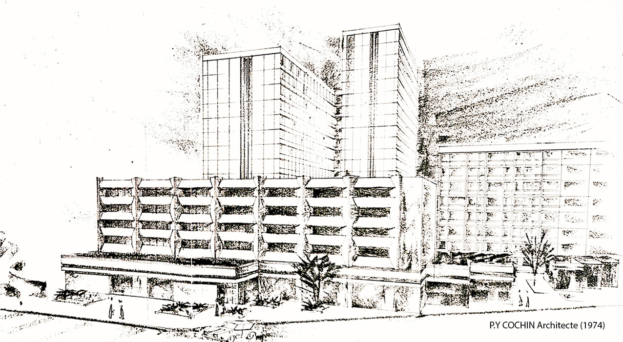 Perspective du permis de construire de 1974 de Hotel IBIS à Tourcoing - Cochin architecte