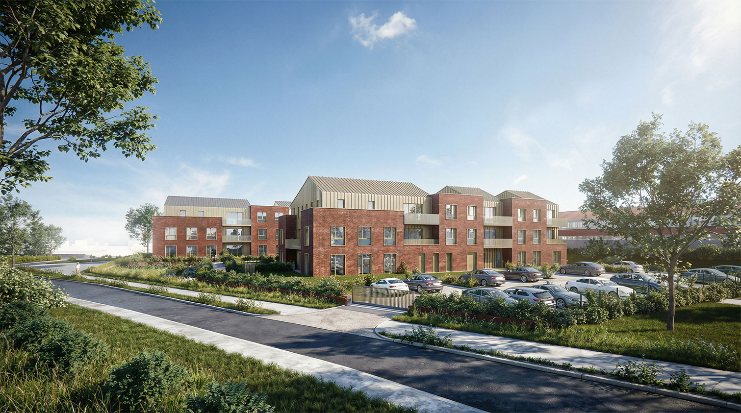 Détail architectural du projet à Dunkerque : volumes séquencés en longères, loggias ou balcons, matériaux contrastants Falzonal - Handouche & Bréard architectes