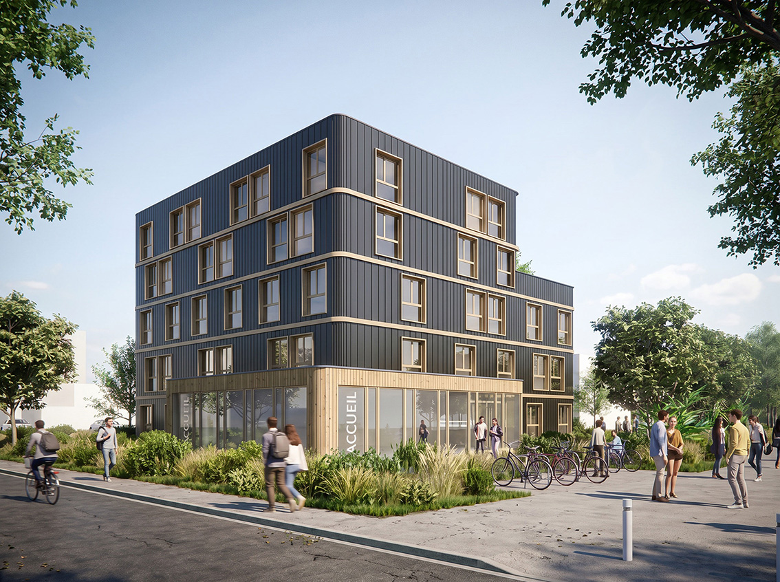 Réhabilitation de bureaux en logement étudiant avec surélévation à Villeneuve d'Ascq- Handouche & Bréard architectes